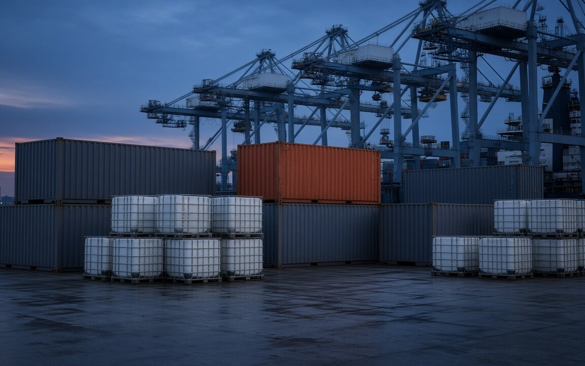 Industrial containers staged for export